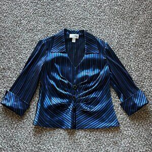 Joseph Ribkoff Blouse Women 12 Blue Striped Button-up Whimsigoth Dark Academia